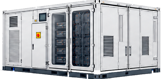 BESS in a container with battery cells, PCS and control